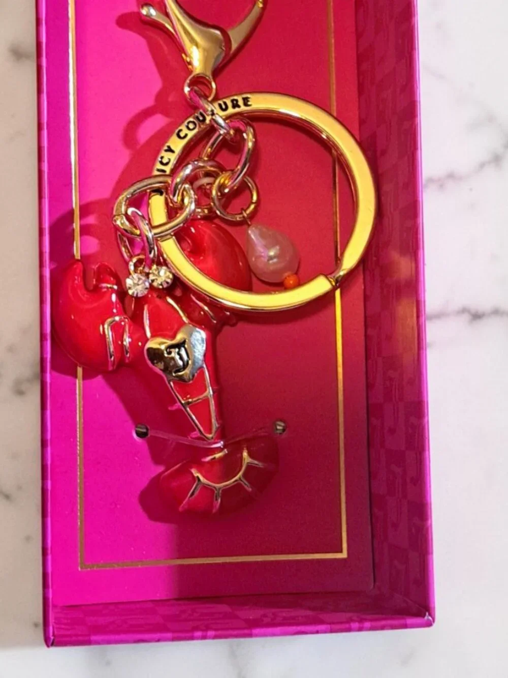 Juicy Couture Bow, Cherry & Red Lobster Charm Keychain Trio Set Bundle NWT